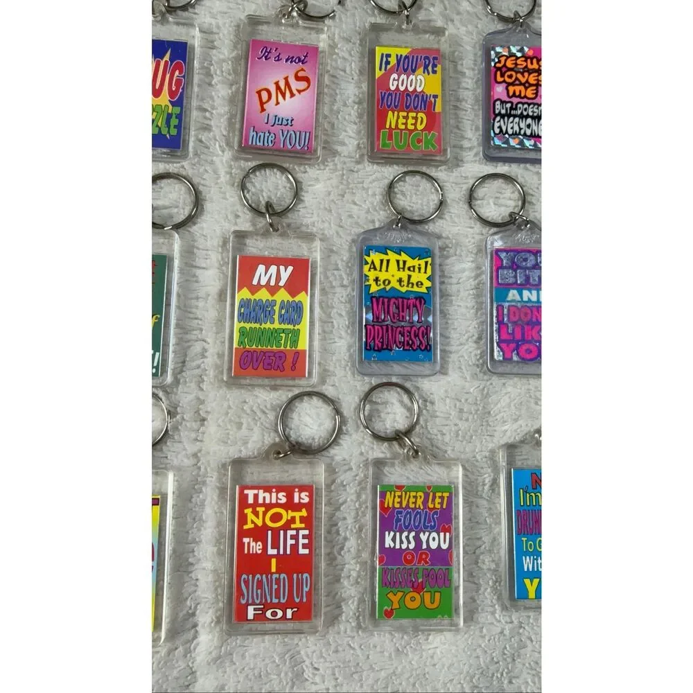 Vtg 90s Y2K Novelty Keychain Lot Funny Sarcastic Quotes Sayings